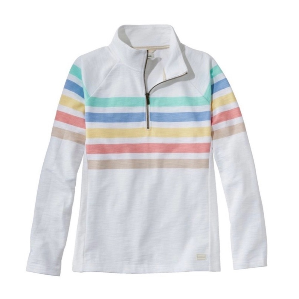 SOLD- L.L.Bean Women's Peaks Island Quarter-Zip Pullover, Stripe - Size M